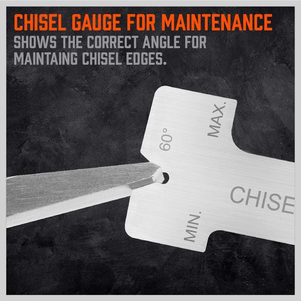 HORUSDY 16-piece punch and chisel set with CR-V steel tools, chisel gauge, taper pin and center punches, cold chisels, and canvas storage pouch.