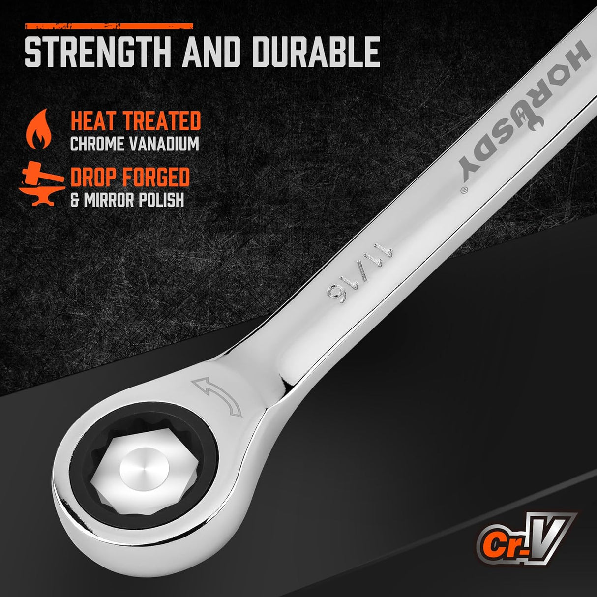 HORUSDY 24-piece ratcheting combination wrench set SAE and metric with chrome finish and storage case, ideal for automotive and mechanical work