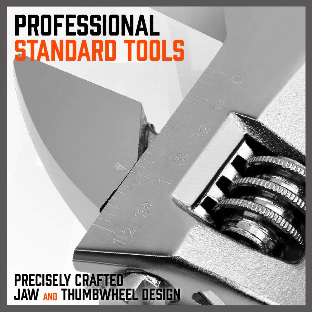 HORUSDY 4-Piece Adjustable Wrench Set, Chrome-Plated CR-V Steel, 6", 8", 10", 12", Fits Bolts up to 1.5” (40mm)