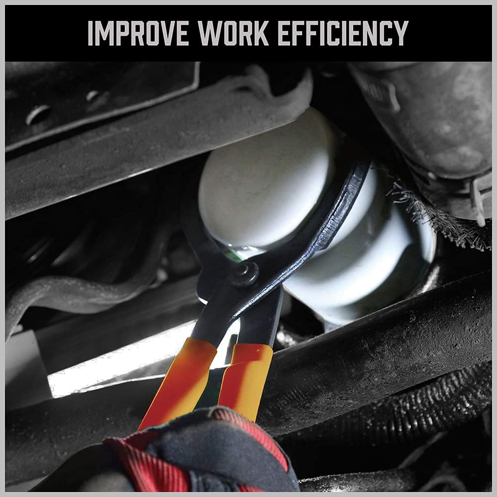 HORUSDY 12-inch adjustable oil filter pliers with slip joint design, non-slip handles, and secure grip for 2.5 to 4.6 inch filters