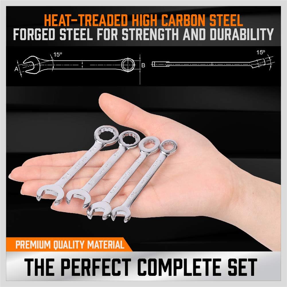 HORUSDY 20-piece mini combination wrench set with metric and SAE sizes, compact storage pouches and carabiner, perfect for tight spaces and DIY repairs