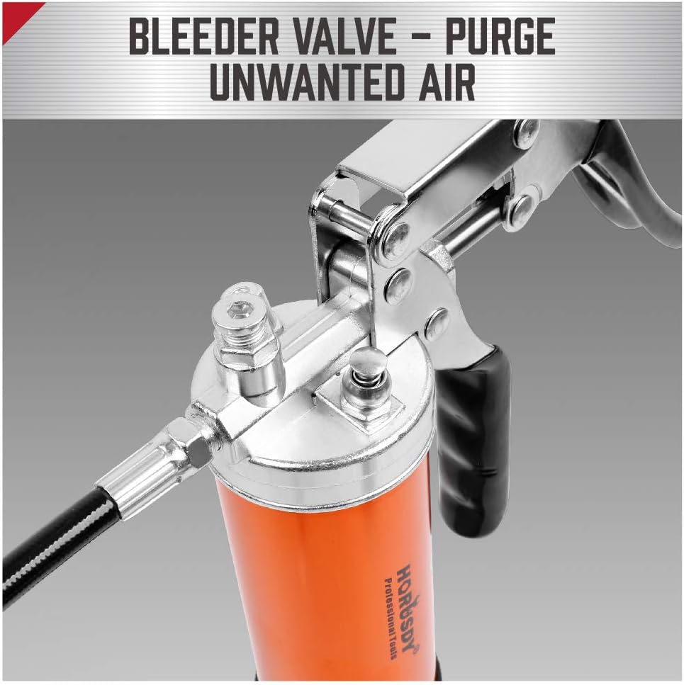 HORUSDY 18-inch heavy-duty pistol grip grease gun with flexible hose and multipurpose lithium grease cartridge