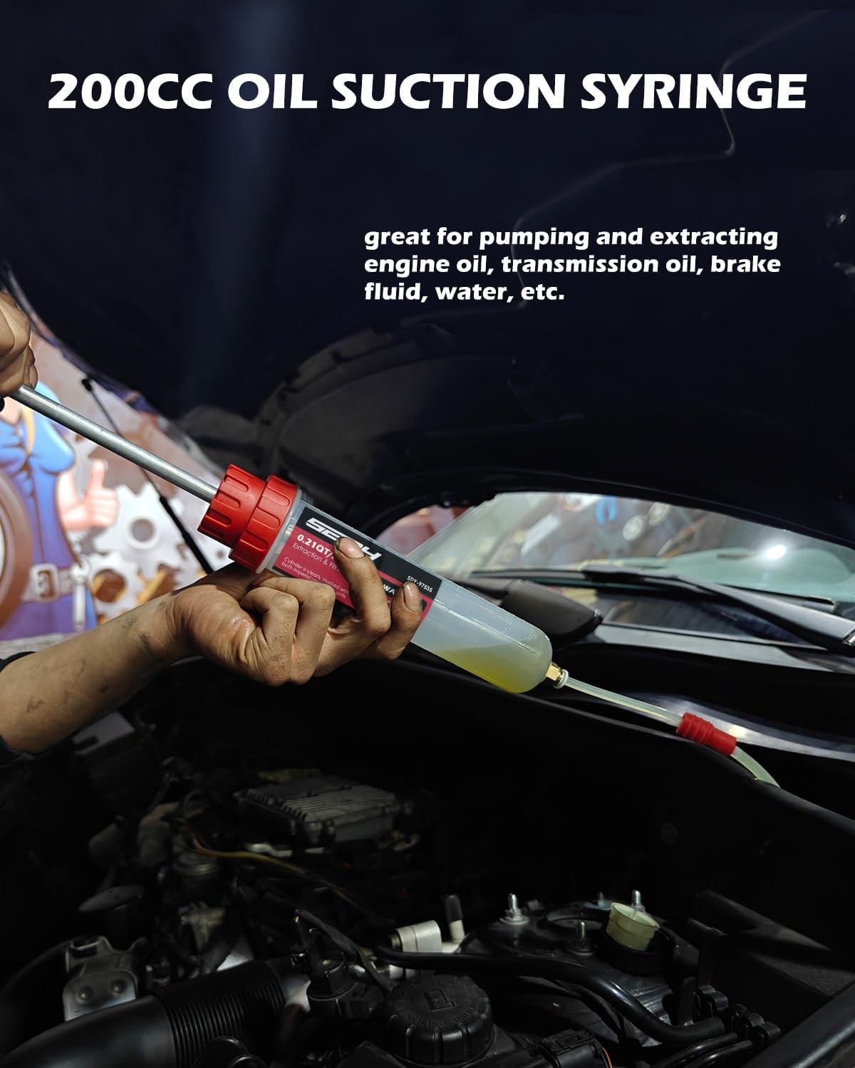 SEDY 200cc Oil Extraction & Fill Pump with Auto-Locking Tube and Precision Scale for Car Fluid Transfer