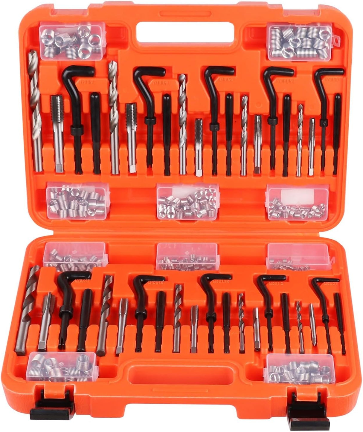 HORUSDY 300-piece thread repair kit with twist drills, screw taps, helicoil inserts, and storage case