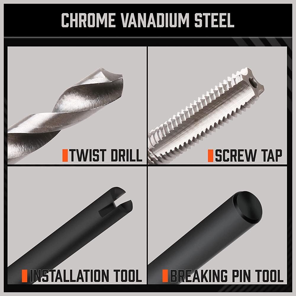 HORUSDY 300-piece thread repair kit with twist drills, screw taps, helicoil inserts, and storage case