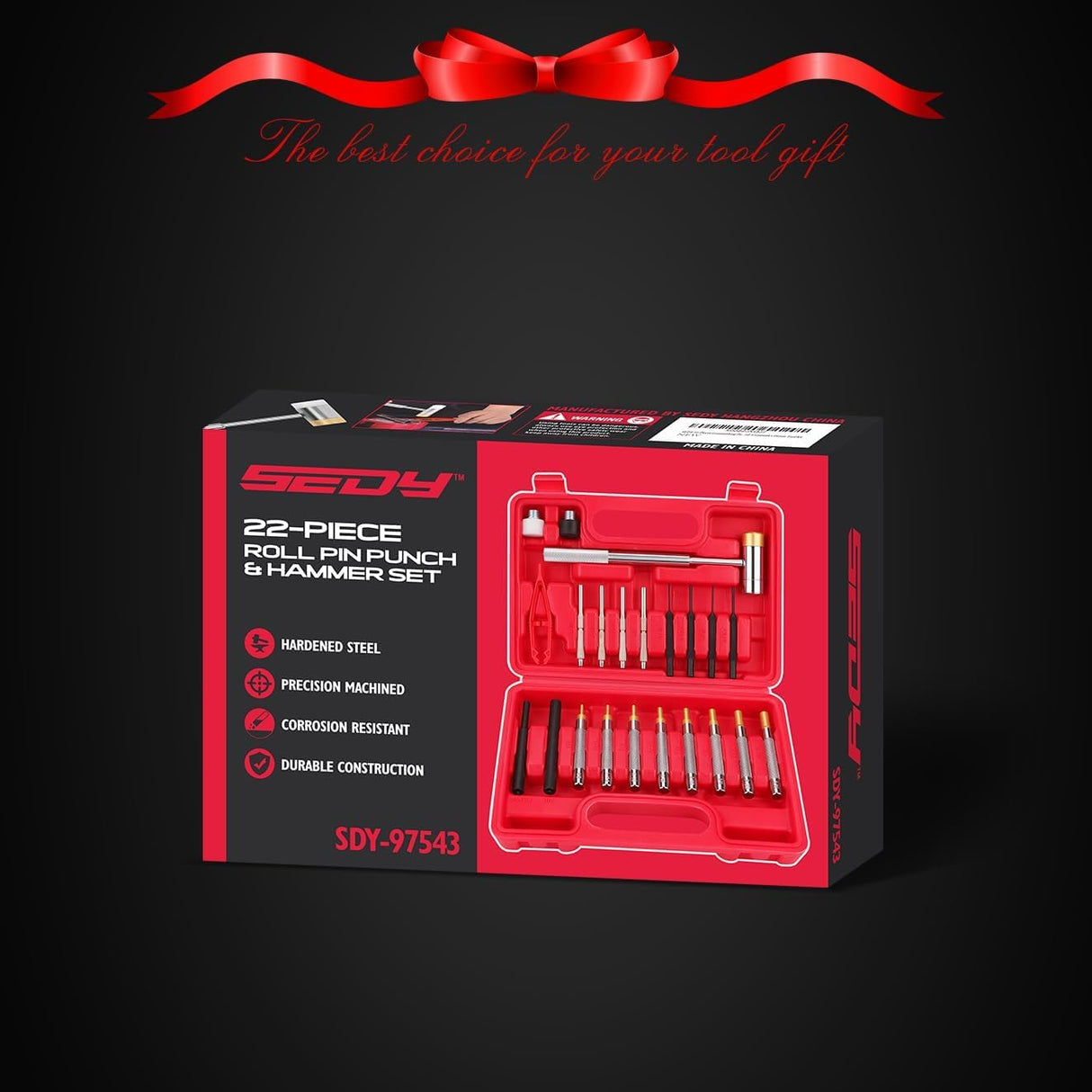 SEDY 22-piece roll pin punch and hammer set with brass, steel, plastic punches and 4 interchangeable hammer heads in red carry case for gunsmithing and repair