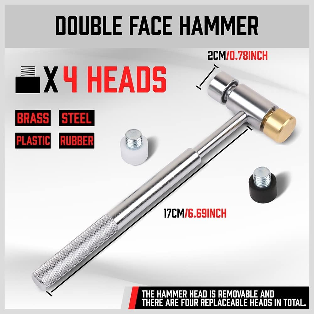 SEDY 22-piece roll pin punch and hammer set with brass, steel, plastic punches and 4 interchangeable hammer heads in red carry case for gunsmithing and repair