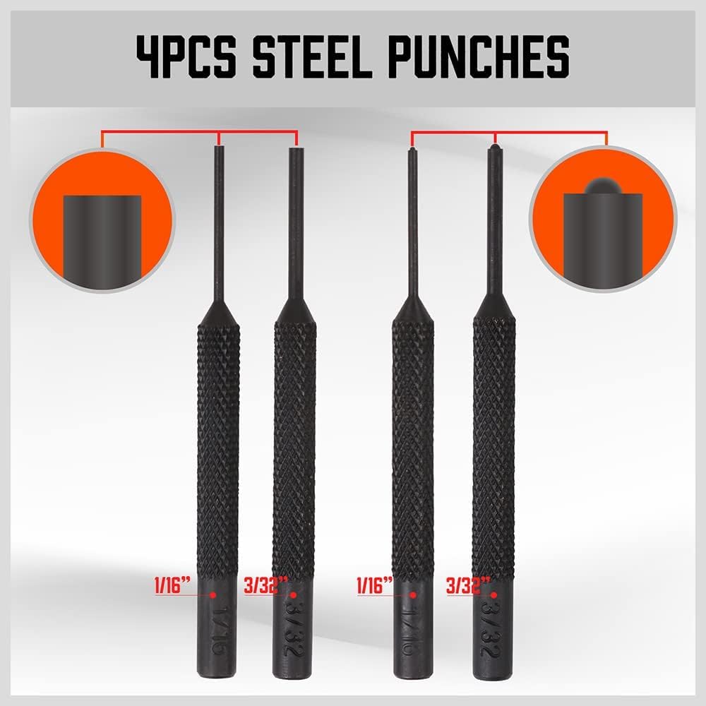 SEDY 22-piece roll pin punch and hammer set with brass, steel, plastic punches and 4 interchangeable hammer heads in red carry case for gunsmithing and repair