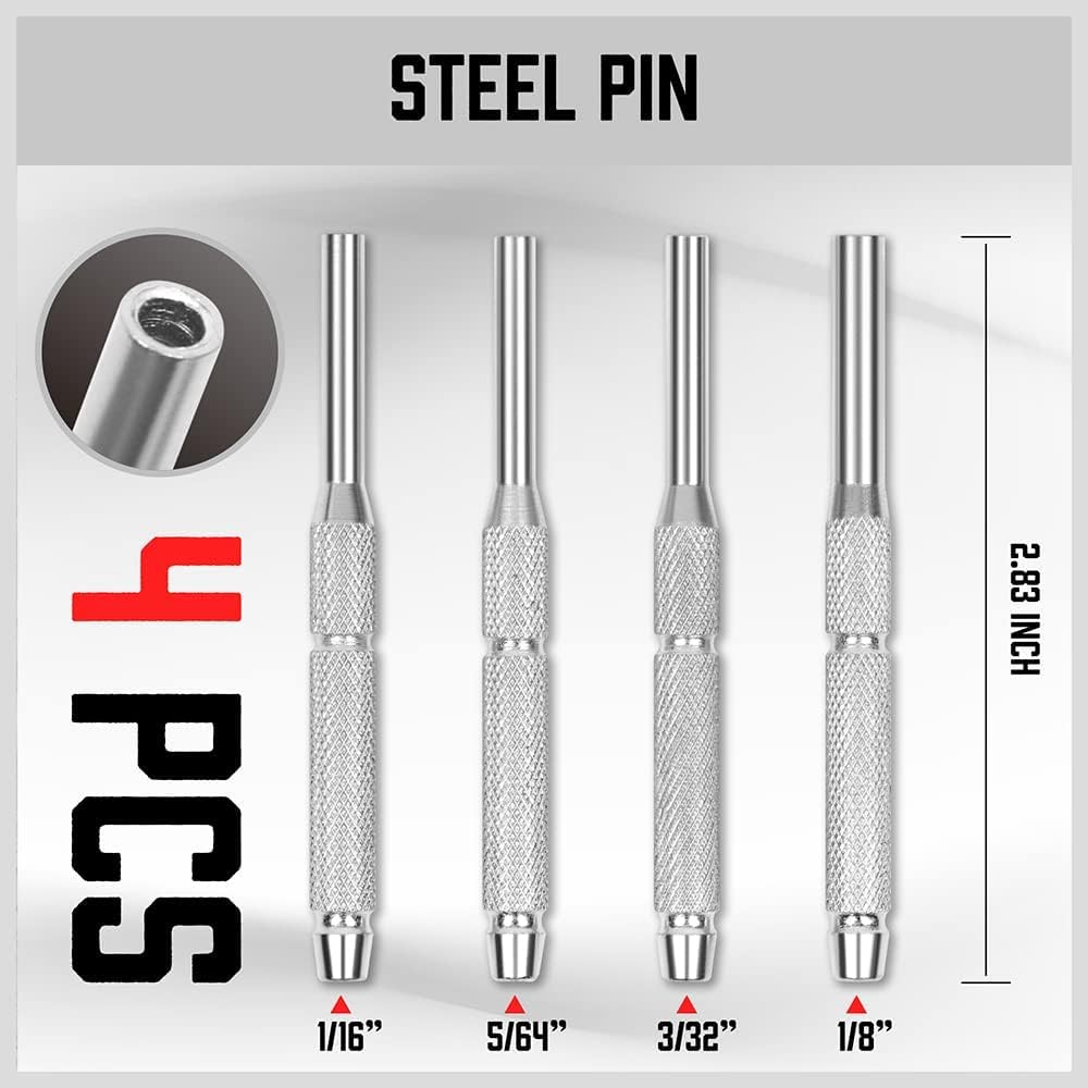 SEDY 22-piece roll pin punch and hammer set with brass, steel, plastic punches and 4 interchangeable hammer heads in red carry case for gunsmithing and repair