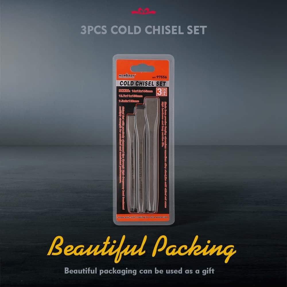HORUSDY 3-piece cold chisel set made of CR-V steel, heat treated, for metal and masonry work