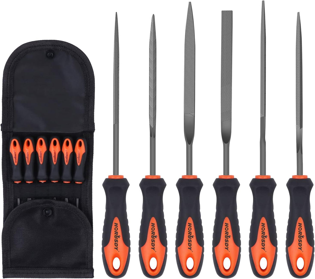 Mini needle file set with rubber handles for precision filing on metal, wood, and plastic by HORUSDY