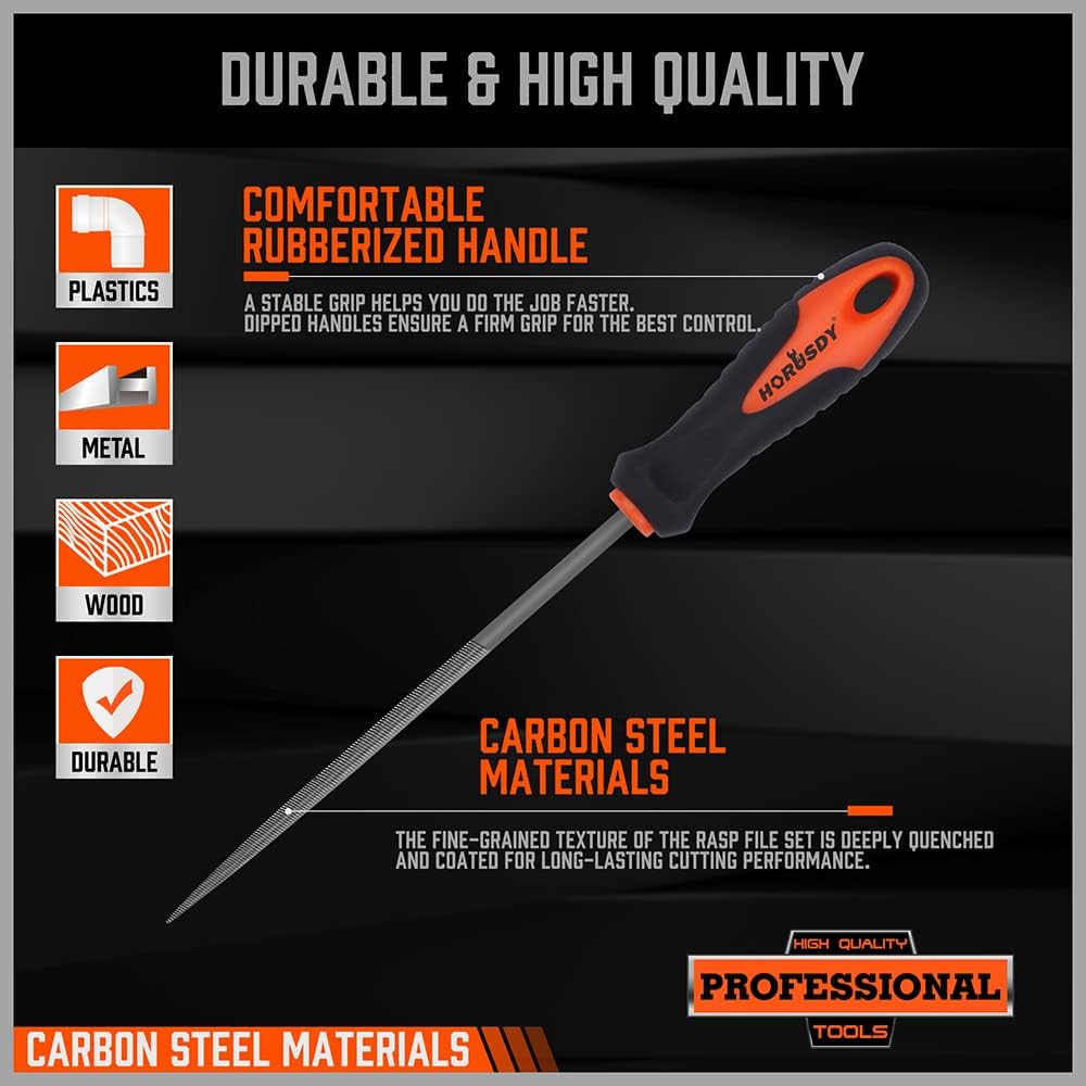 Mini needle file set with rubber handles for precision filing on metal, wood, and plastic by HORUSDY