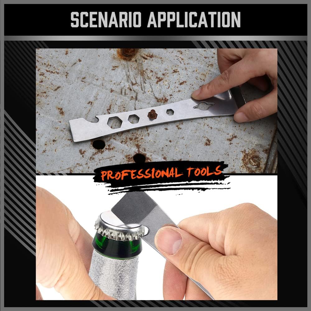 HORUSDY 2-piece stainless steel pry bar and scraper set with nail puller, bottle opener, and multi-size hex holes