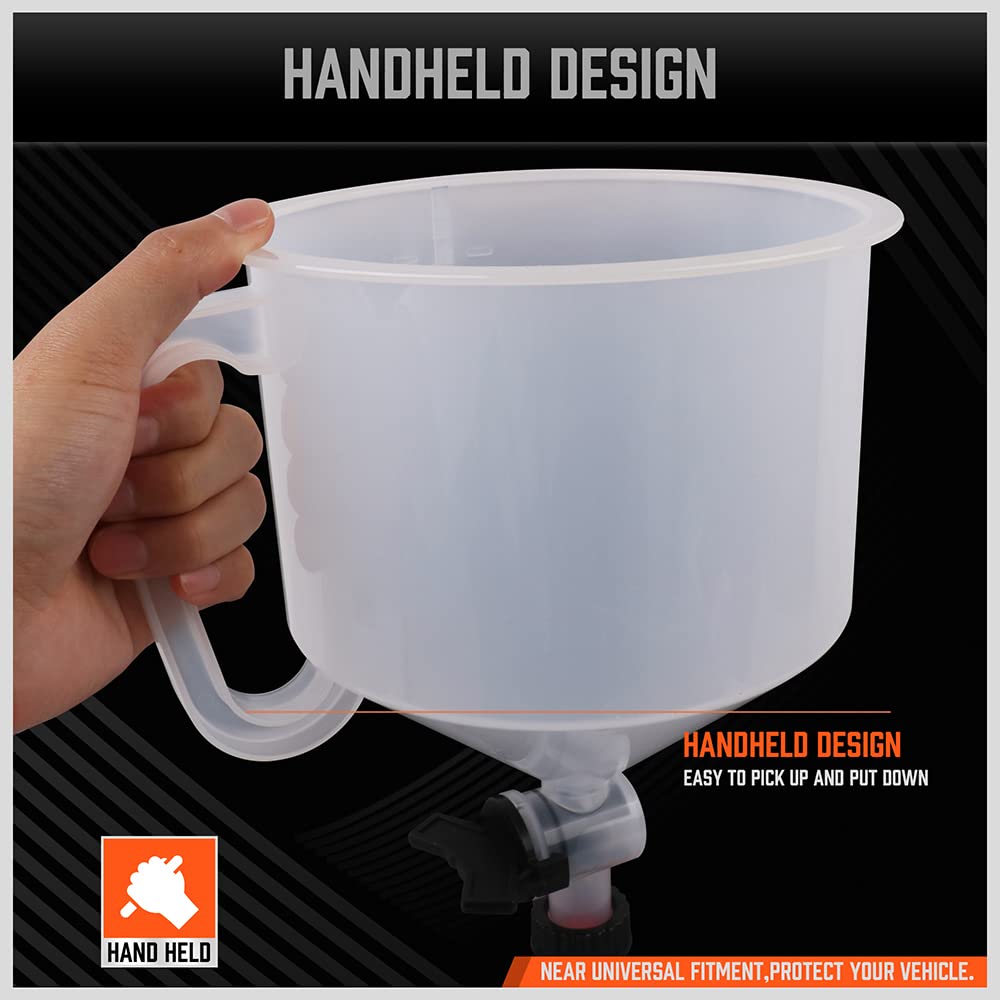 HORUSDY no spill coolant funnel kit with scale, shut-off valve, and multi-size adapters for radiator filling and automotive cooling system maintenance