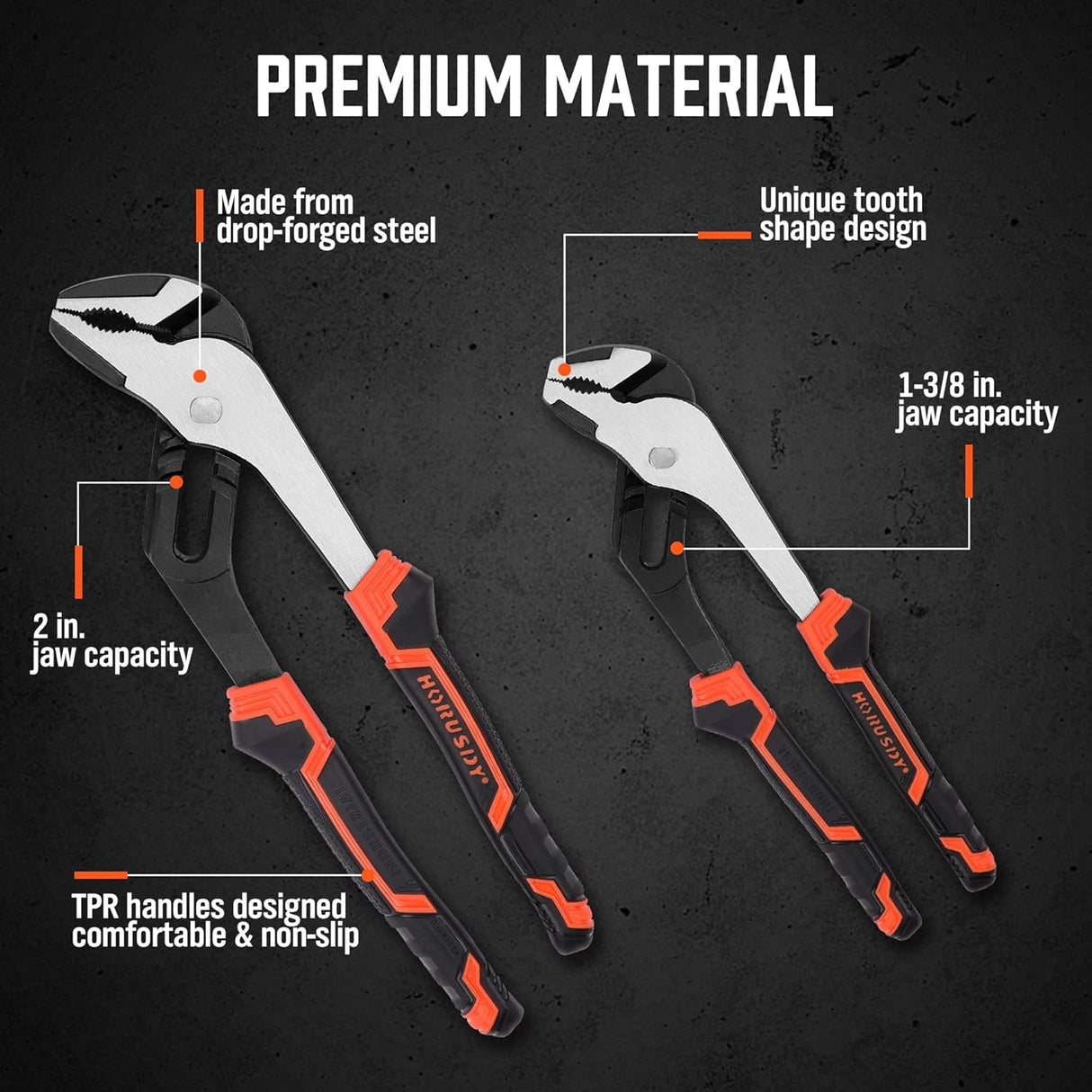2-piece adjustable groove joint pliers set with ergonomic anti-slip handles and large jaw capacity for plumbing and mechanical work