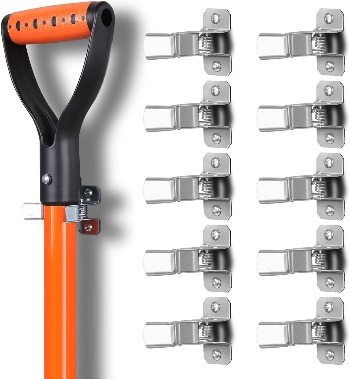 HORUSDY spring-loaded bulldog clamps for tool storage, garage, and garden organization