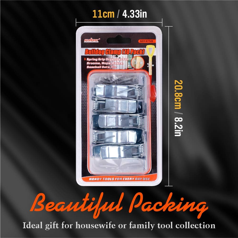 HORUSDY spring-loaded bulldog clamps for tool storage, garage, and garden organization