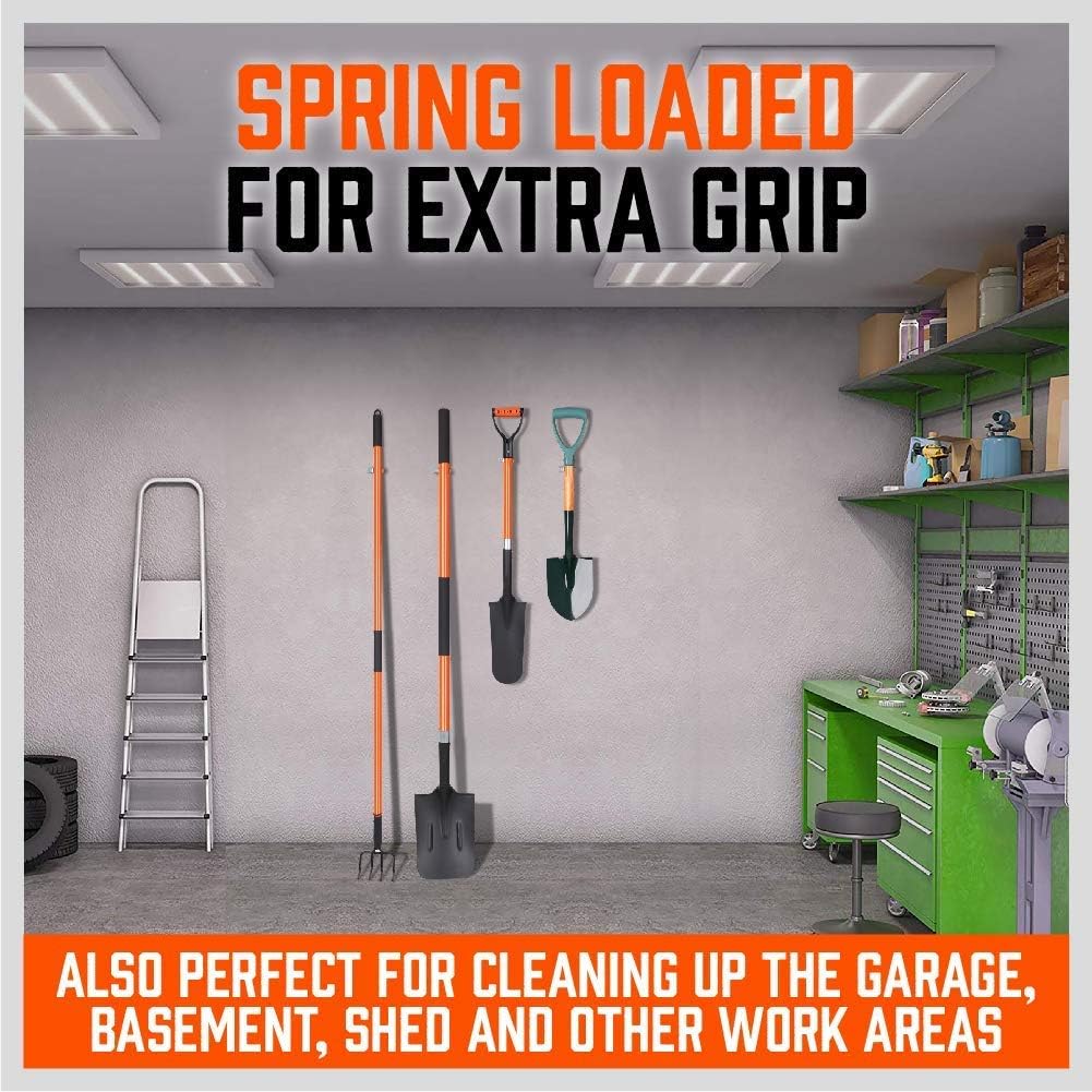 HORUSDY spring-loaded bulldog clamps for tool storage, garage, and garden organization