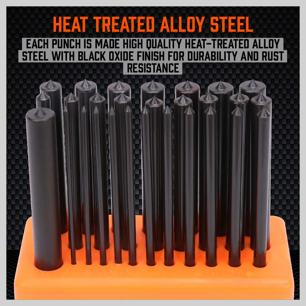 HORUSDY 28-piece black oxide transfer punch set with holder, precision machined punches for accurate marking