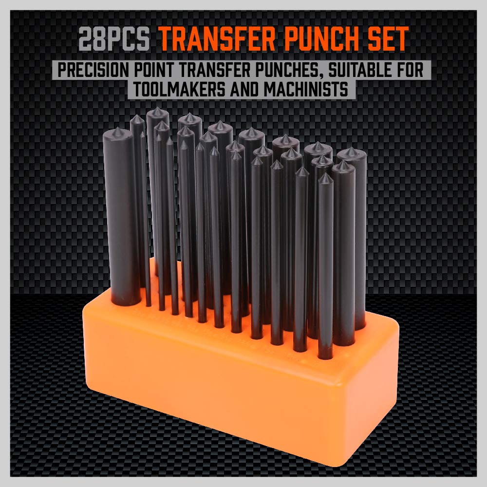 HORUSDY 28-piece black oxide transfer punch set with holder, precision machined punches for accurate marking
