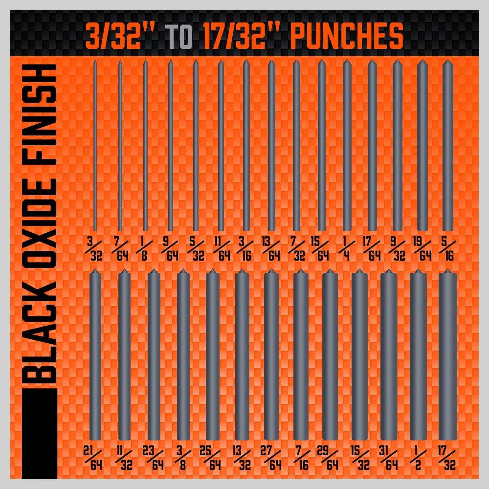 HORUSDY 28-piece black oxide transfer punch set with holder, precision machined punches for accurate marking