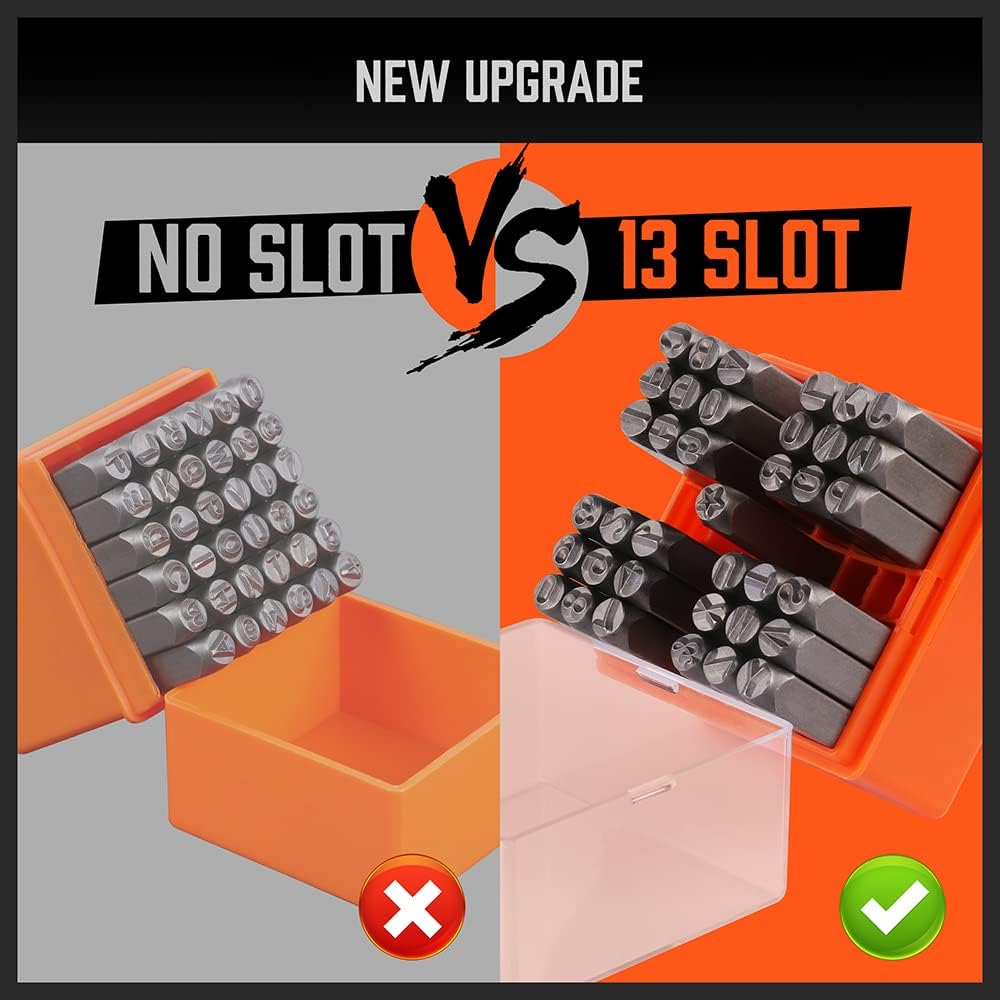 HORUSDY 6mm metal letter and number stamp set for jewelry, leather, and metal marking, with storage case