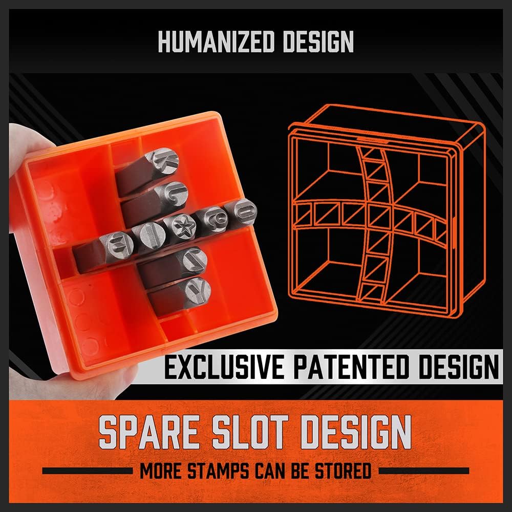 HORUSDY 6mm metal letter and number stamp set for jewelry, leather, and metal marking, with storage case