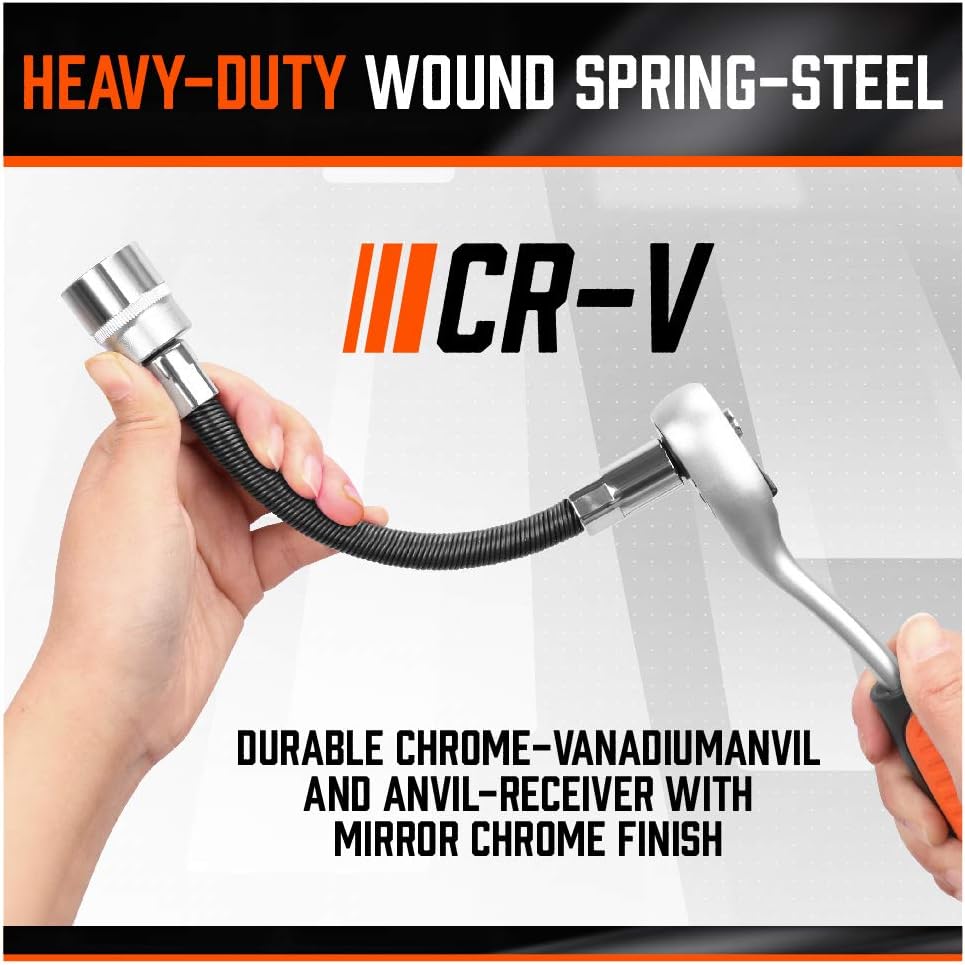 SEDY flexible extension bar set with 1/4" and 3/8" drive flex shafts, chrome-vanadium steel socket extension bars for tight and hard-to-reach spaces