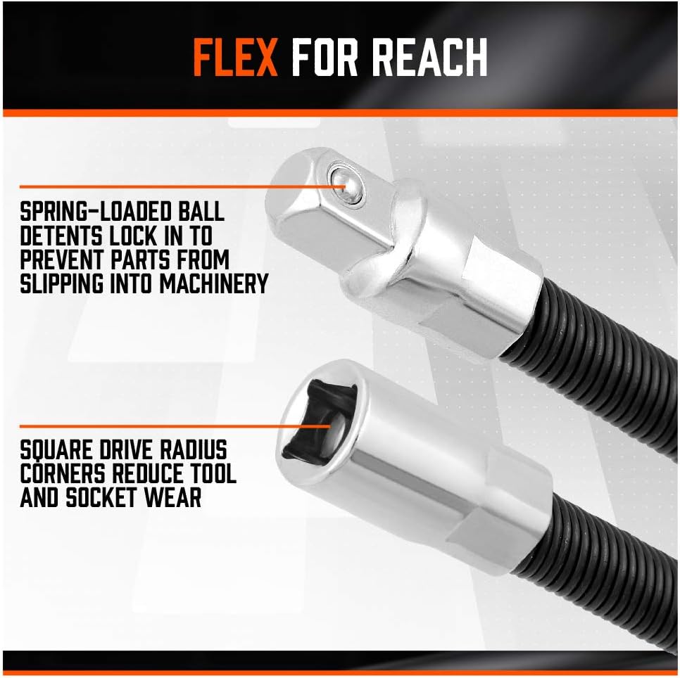 SEDY flexible extension bar set with 1/4" and 3/8" drive flex shafts, chrome-vanadium steel socket extension bars for tight and hard-to-reach spaces