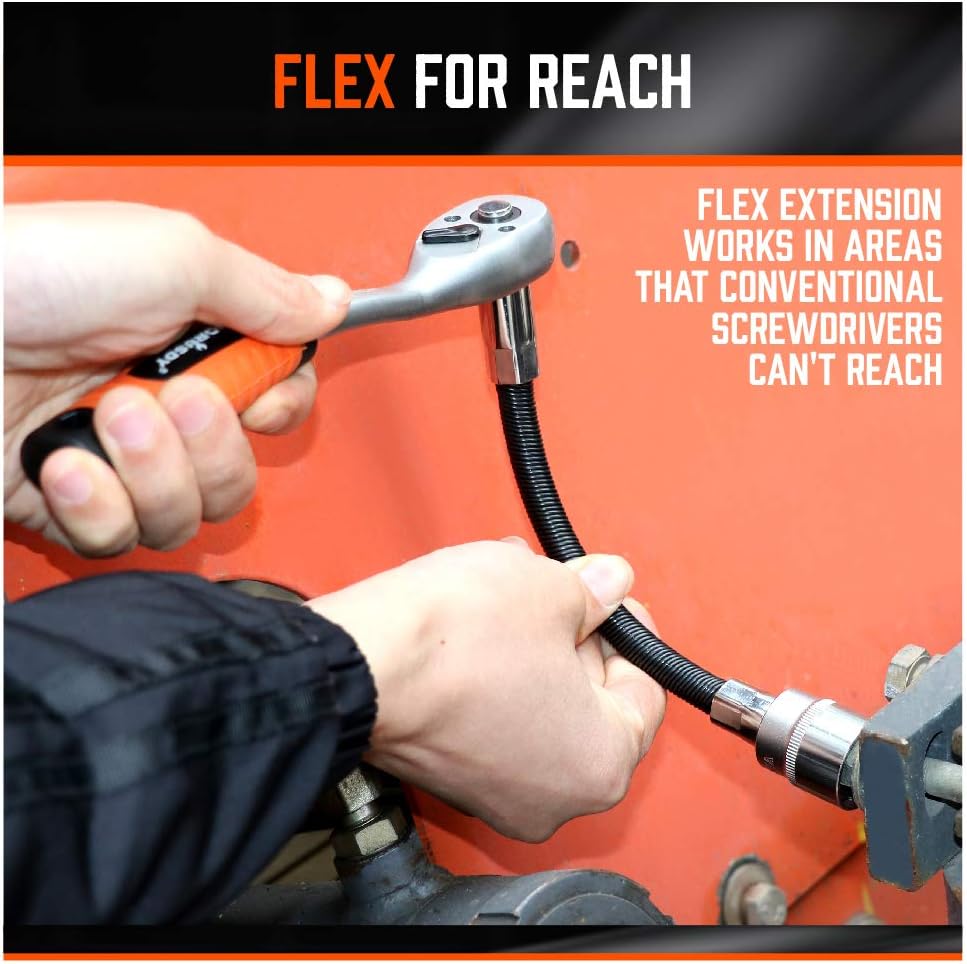 SEDY flexible extension bar set with 1/4" and 3/8" drive flex shafts, chrome-vanadium steel socket extension bars for tight and hard-to-reach spaces