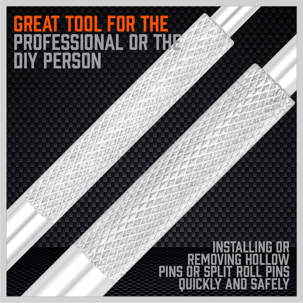 7-piece roll pin starter punch and bolt catch tool set with textured non-slip grip and storage pouch