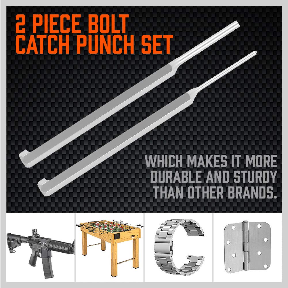 7-piece roll pin starter punch and bolt catch tool set with textured non-slip grip and storage pouch