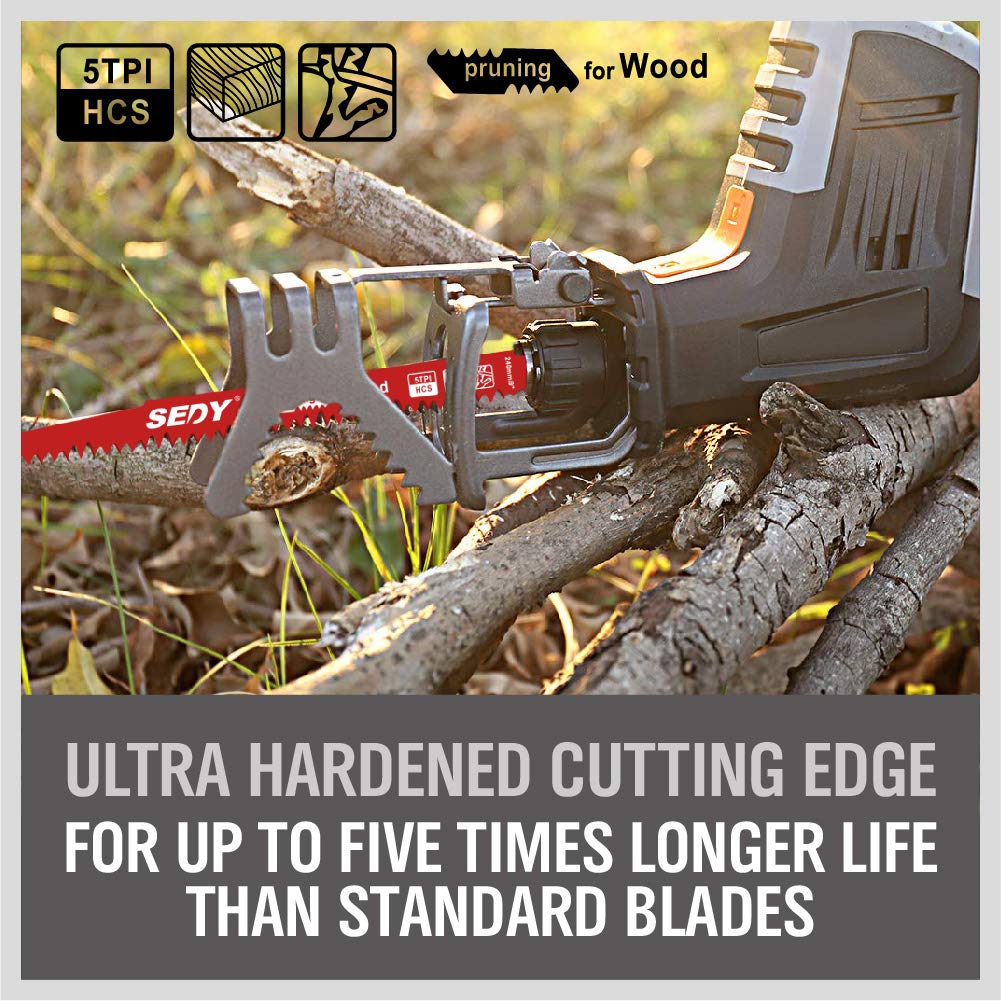 SEDY 12-inch pruning reciprocating saw blades for wood cutting, 5TPI HCS construction, compatible with all major brands
