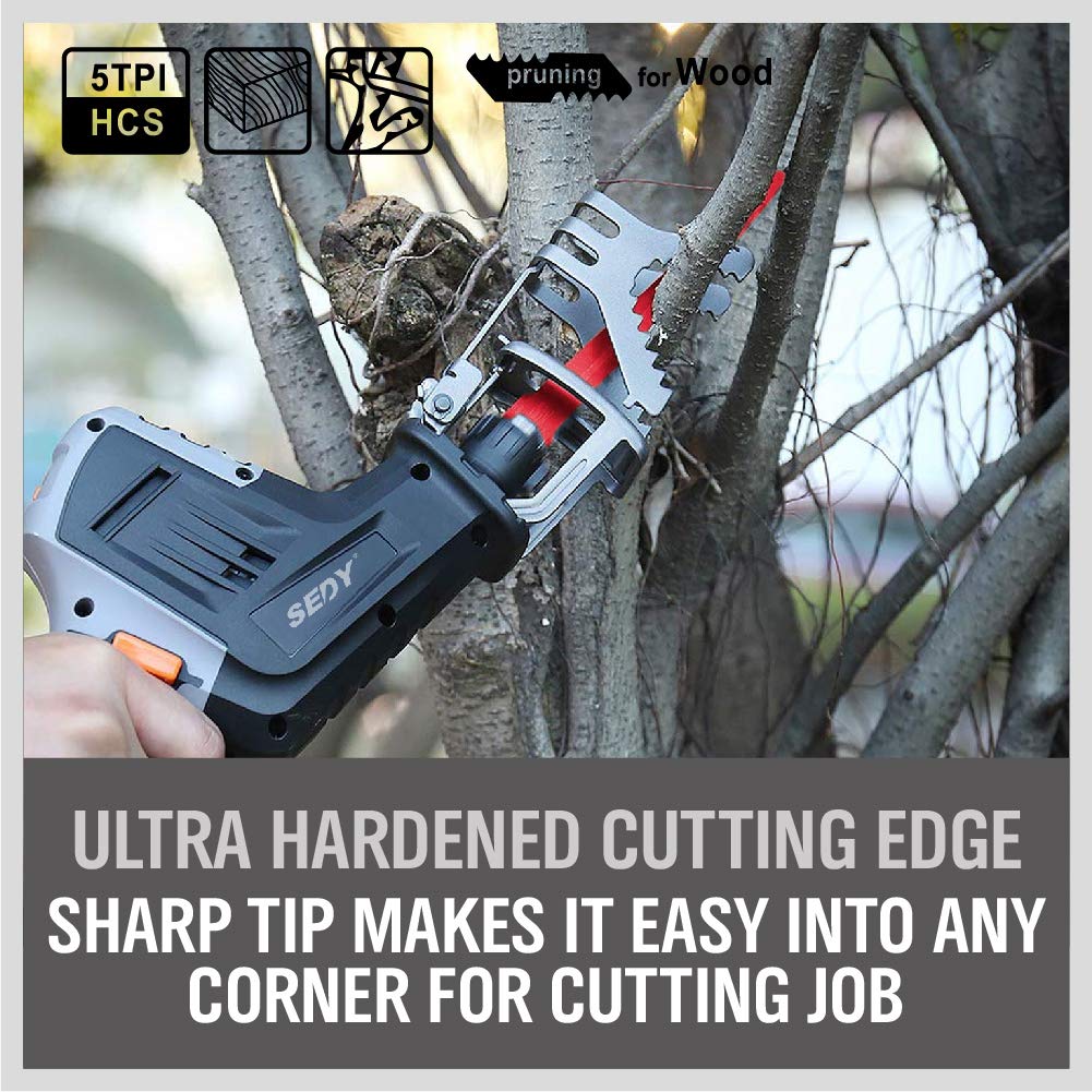 SEDY 12-inch pruning reciprocating saw blades for wood cutting, 5TPI HCS construction, compatible with all major brands