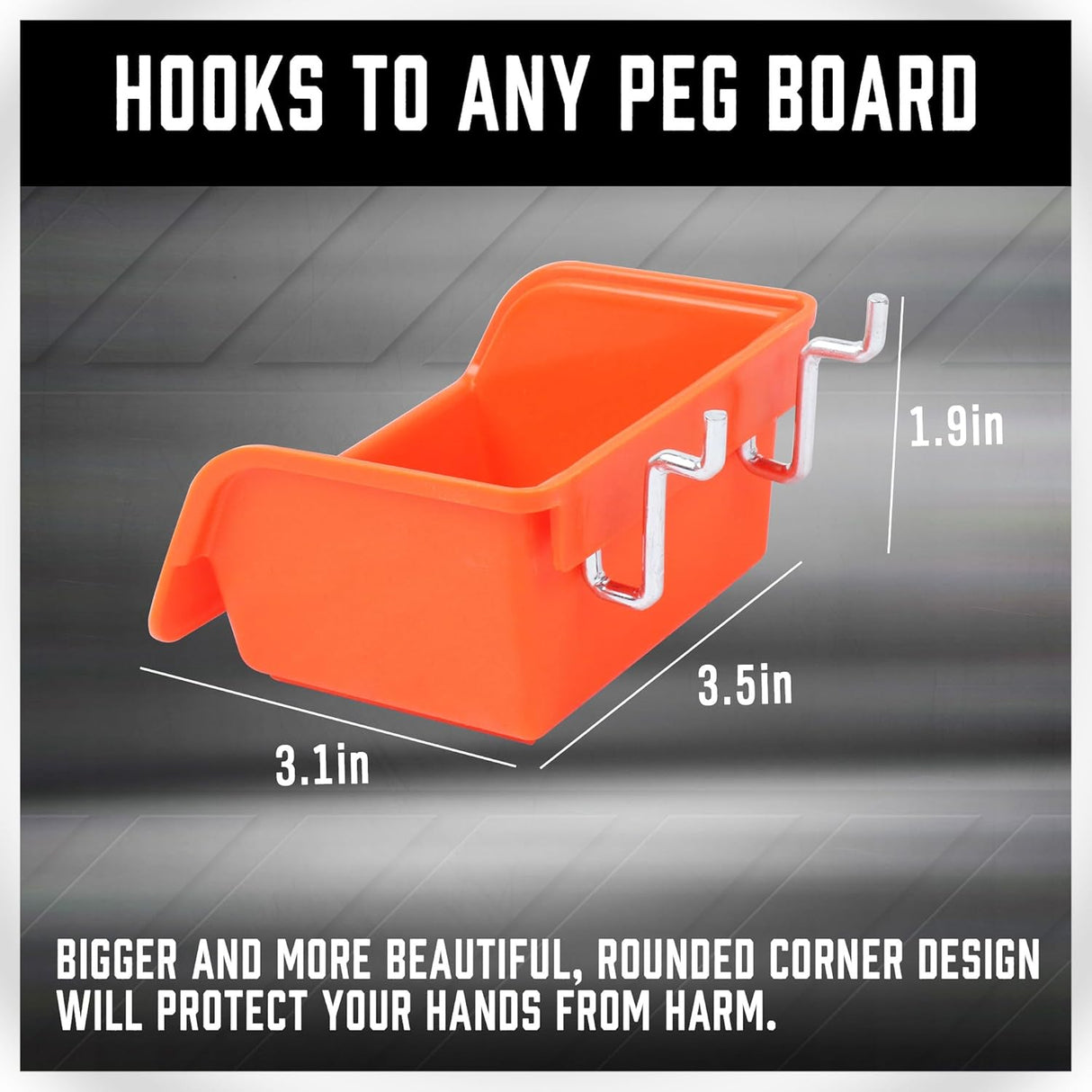 Pegboard hook assortment kit with bins, peg locks, and various tool hanging options for wall-mounted storage