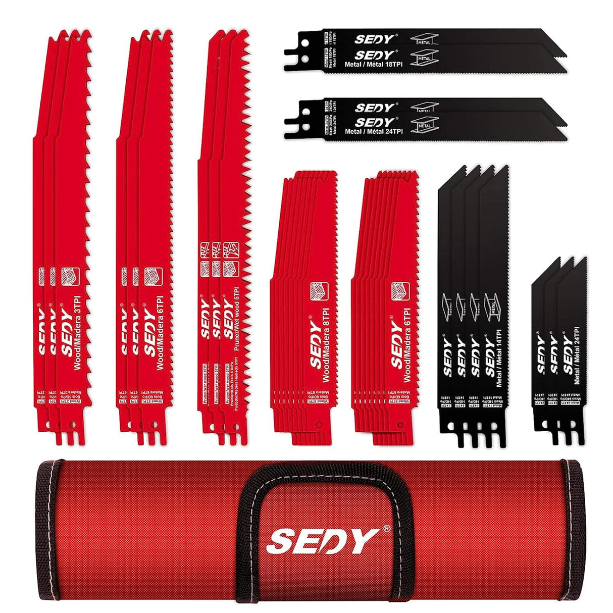 36-Piece Reciprocating Saw Blade Set for Wood and Metal, Includes Organizer Pouch