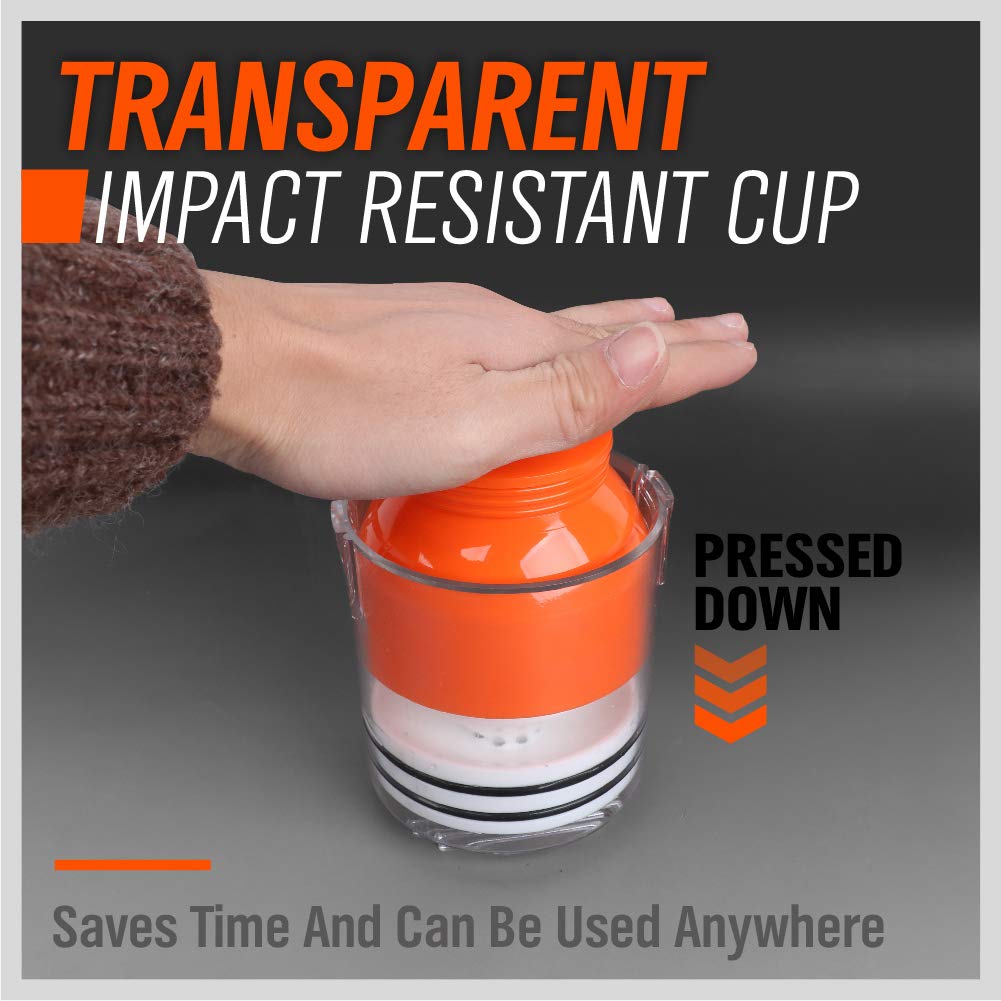 Manual bearing grease packer with clear cup and spring-loaded plunger for wheel bearings up to 3.5 inches, no air line or grease gun needed