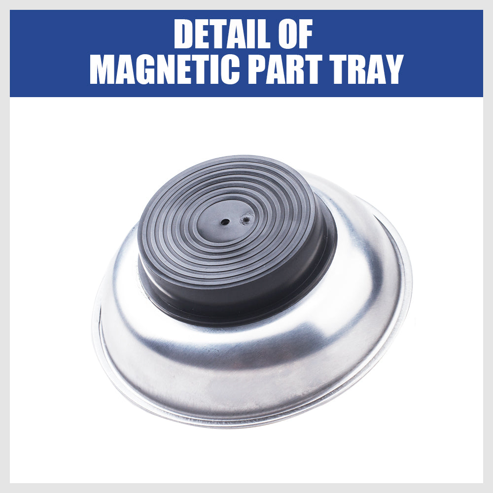 3-piece stainless steel magnetic parts tray set with strong base magnets in 3, 4, and 6 inch sizes