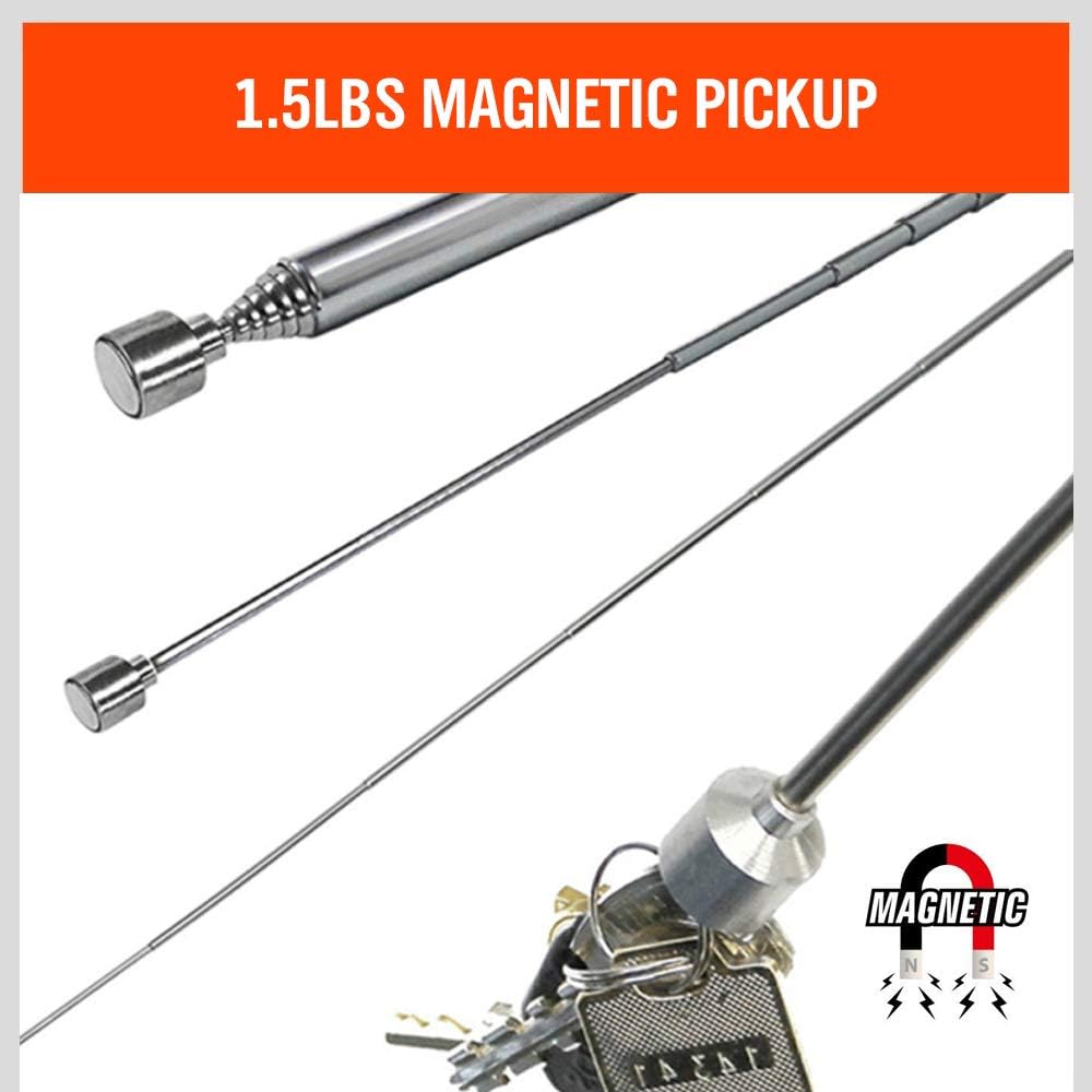 Magnetic wristband with screws and pickup tool for holding nails, bolts, and drill bits during repairs