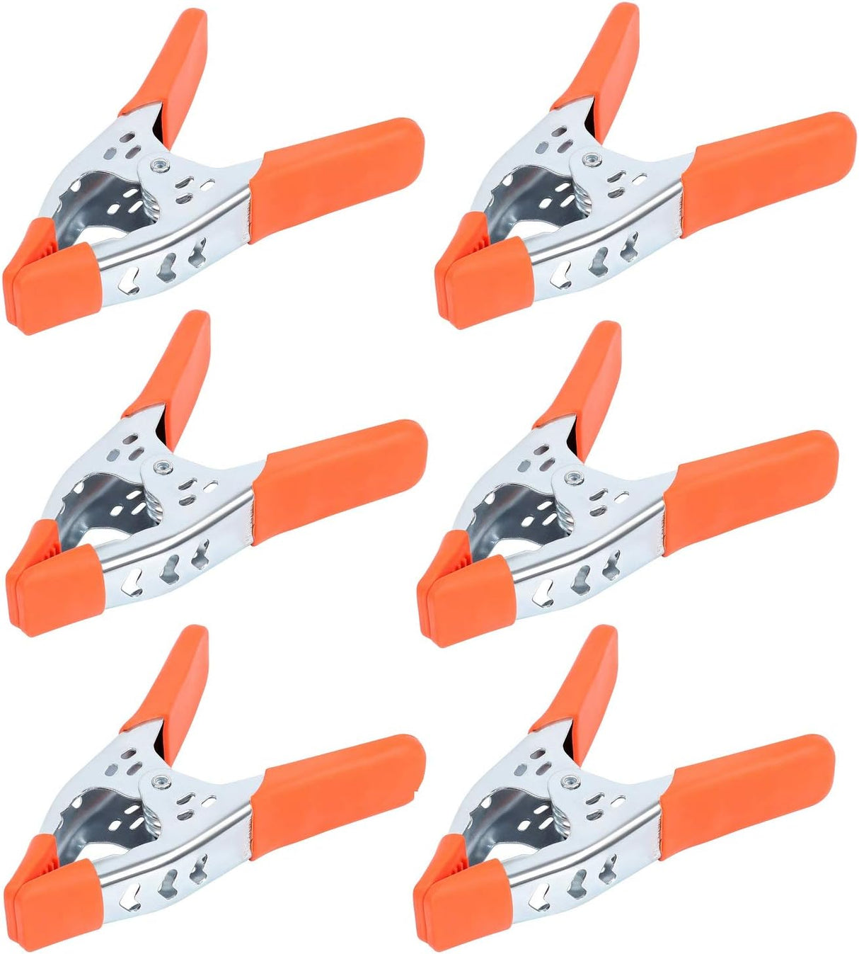 6-inch heavy duty metal spring clamps with orange PVC coated tips for woodworking and home projects