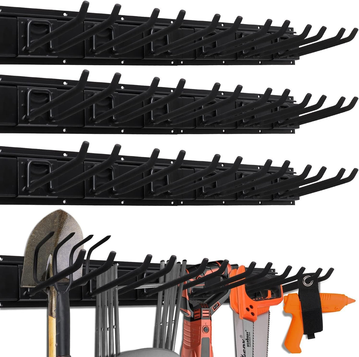 HORUSDY 14PCS adjustable heavy duty wall mount garage tool storage hook rack with steel rail system