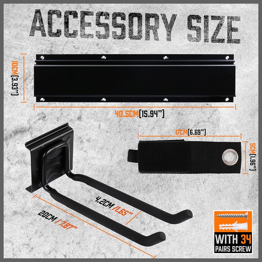 HORUSDY 14PCS adjustable heavy duty wall mount garage tool storage hook rack with steel rail system