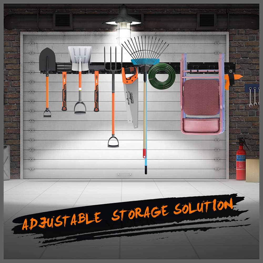 HORUSDY 14PCS adjustable heavy duty wall mount garage tool storage hook rack with steel rail system