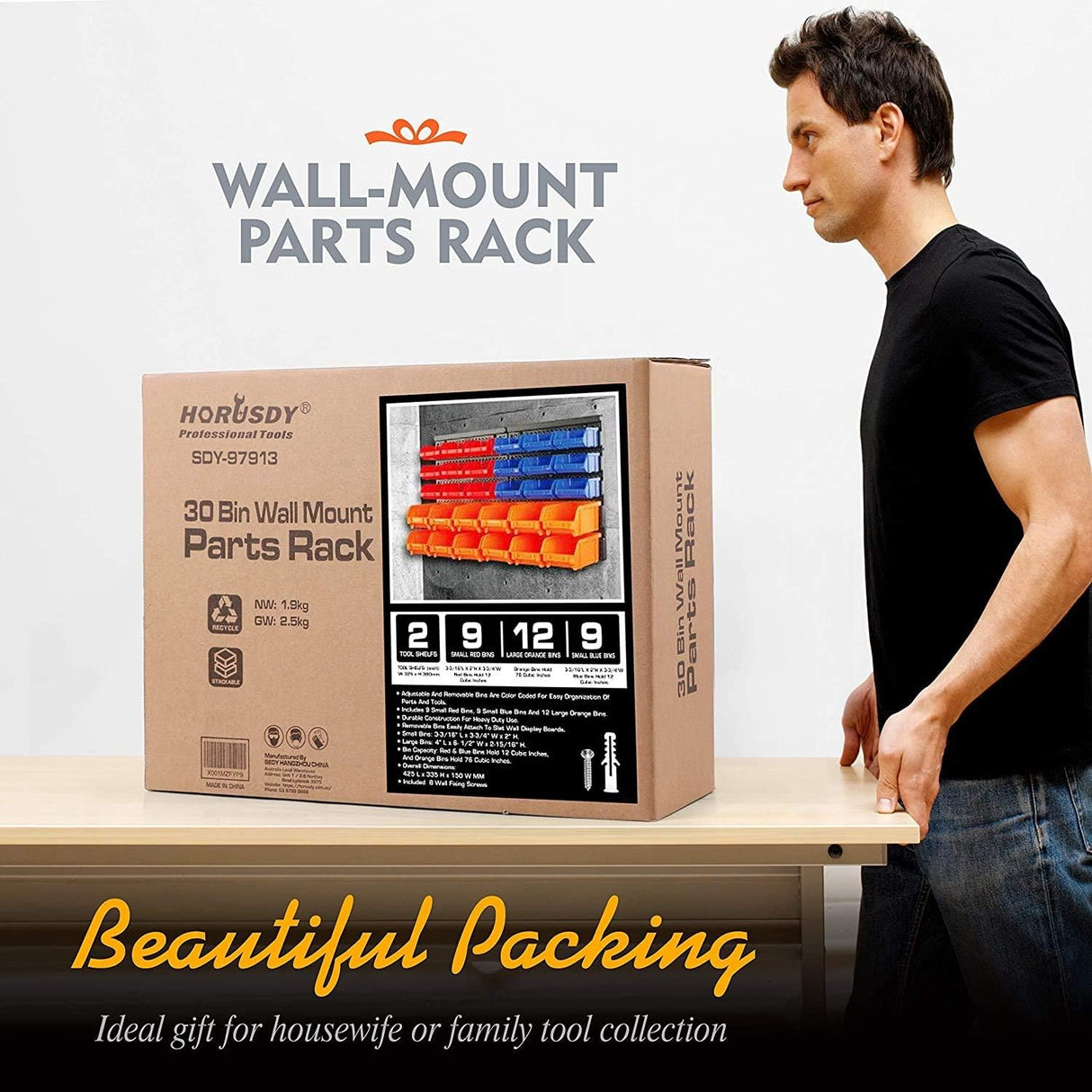 HORUSDY 30-Bin Wall Organizer Rack for Garage & Workshop