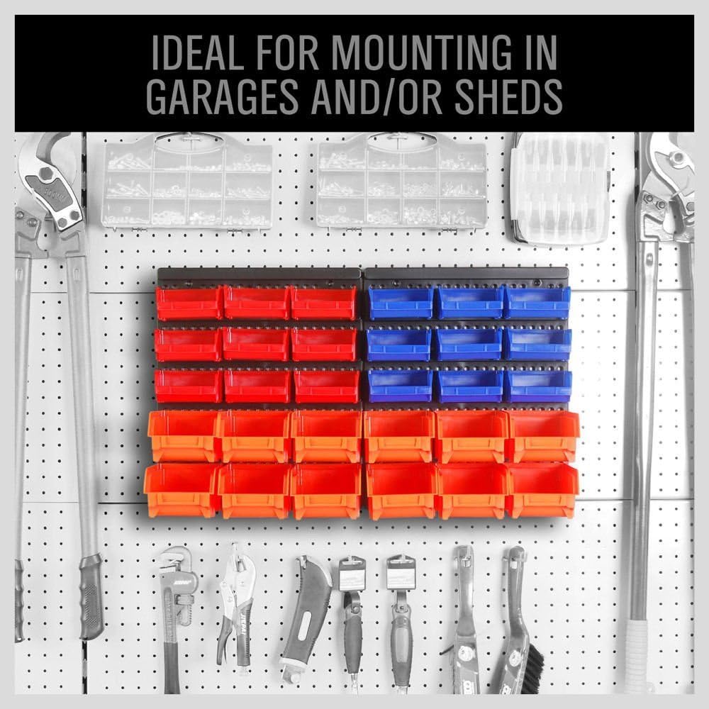 HORUSDY 30-Bin Wall Organizer Rack for Garage & Workshop
