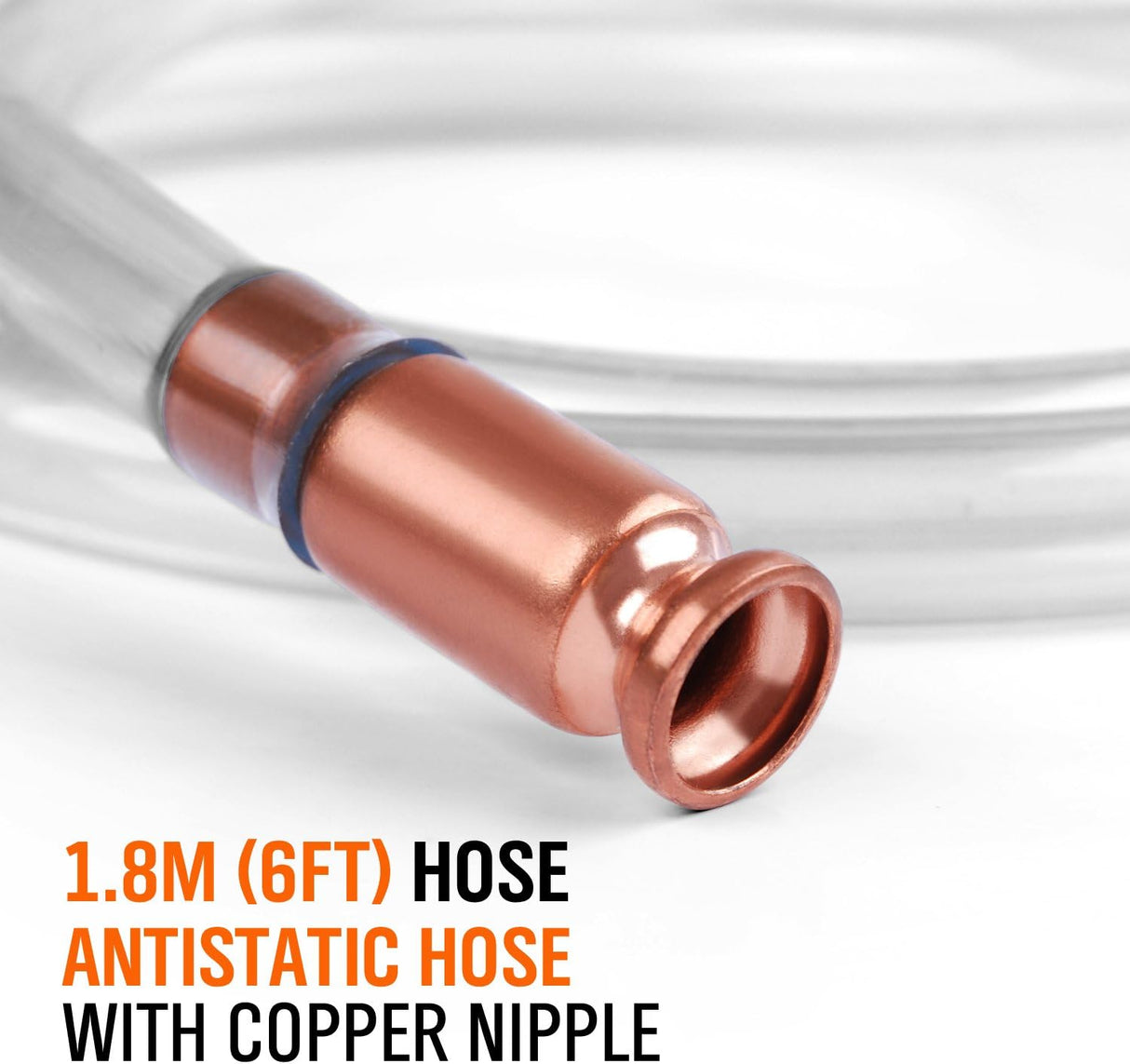 HORUSDY fuel transfer hose with copper nozzle, 1.8m anti-static siphon pump for car, gas, water, and camping
