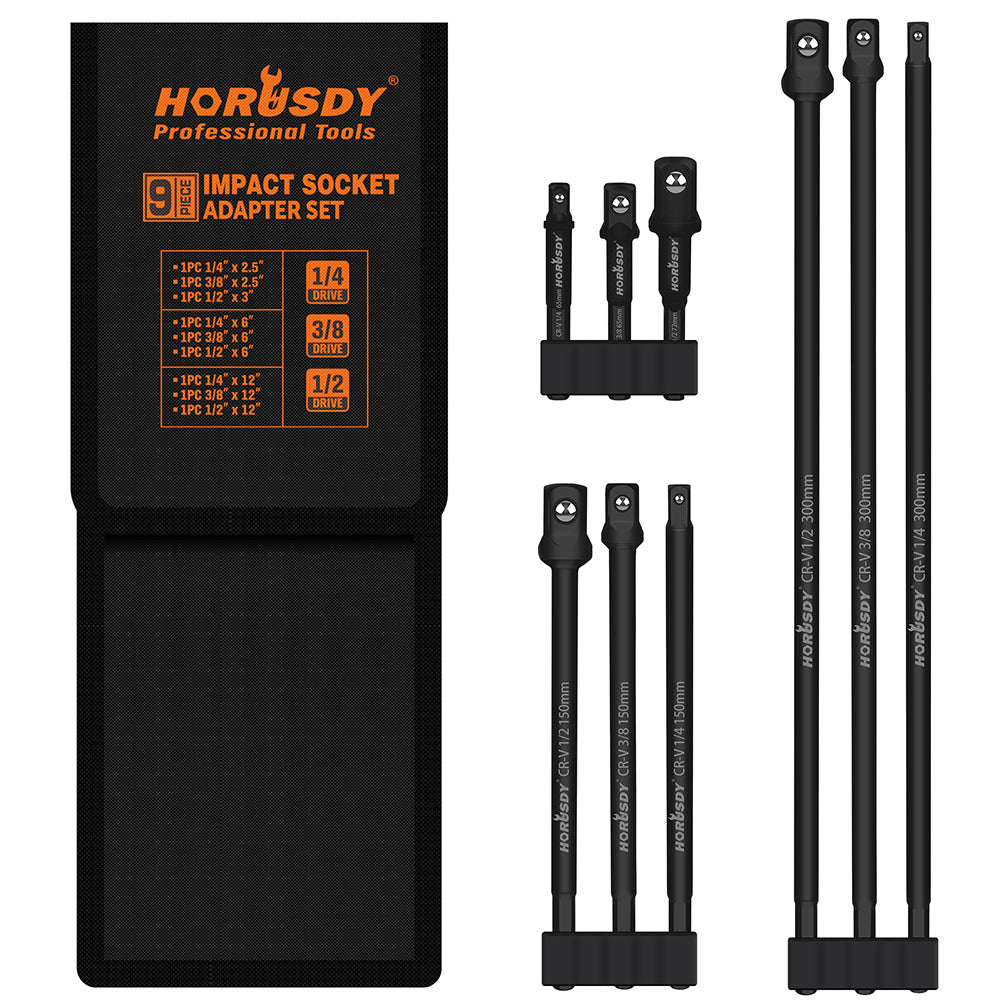 Impact socket adapter set with hex shank for power drill and driver, heavy-duty CR-V steel construction