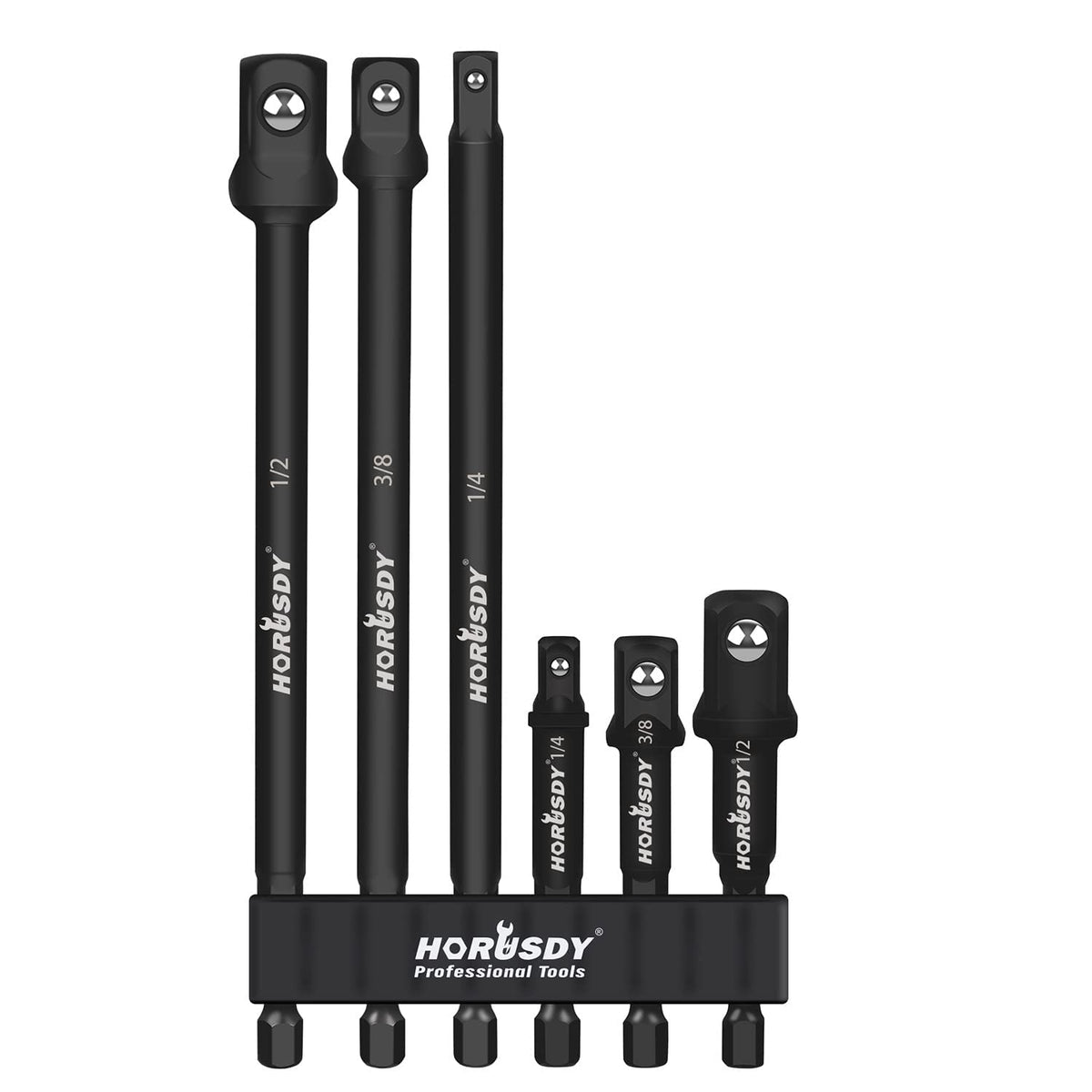 6-Piece Impact Sockets Adapter Sets, 3-Inch and 6-Inch Hex Shank 1/4" 3/8" 1/2"