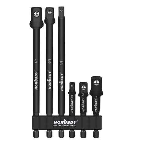 6-Piece Impact Sockets Adapter Sets, 3-Inch and 6-Inch Hex Shank 1/4" 3/8" 1/2"