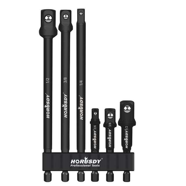 6-Piece Impact Sockets Adapter Sets, 3-Inch and 6-Inch Hex Shank 1/4" 3/8" 1/2"